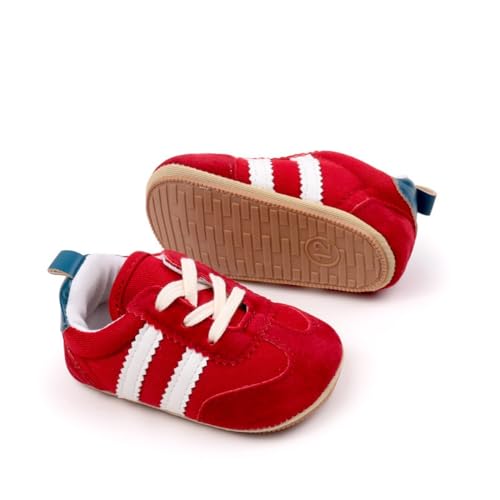 Image of New Born Baby Essentials Soft Baby Shoes and Baby Trainers, Flexible Baby Shoes (Red, UK Footwear Size System, Toddler, Age Range, Medium, 6 Months, 12 Months)