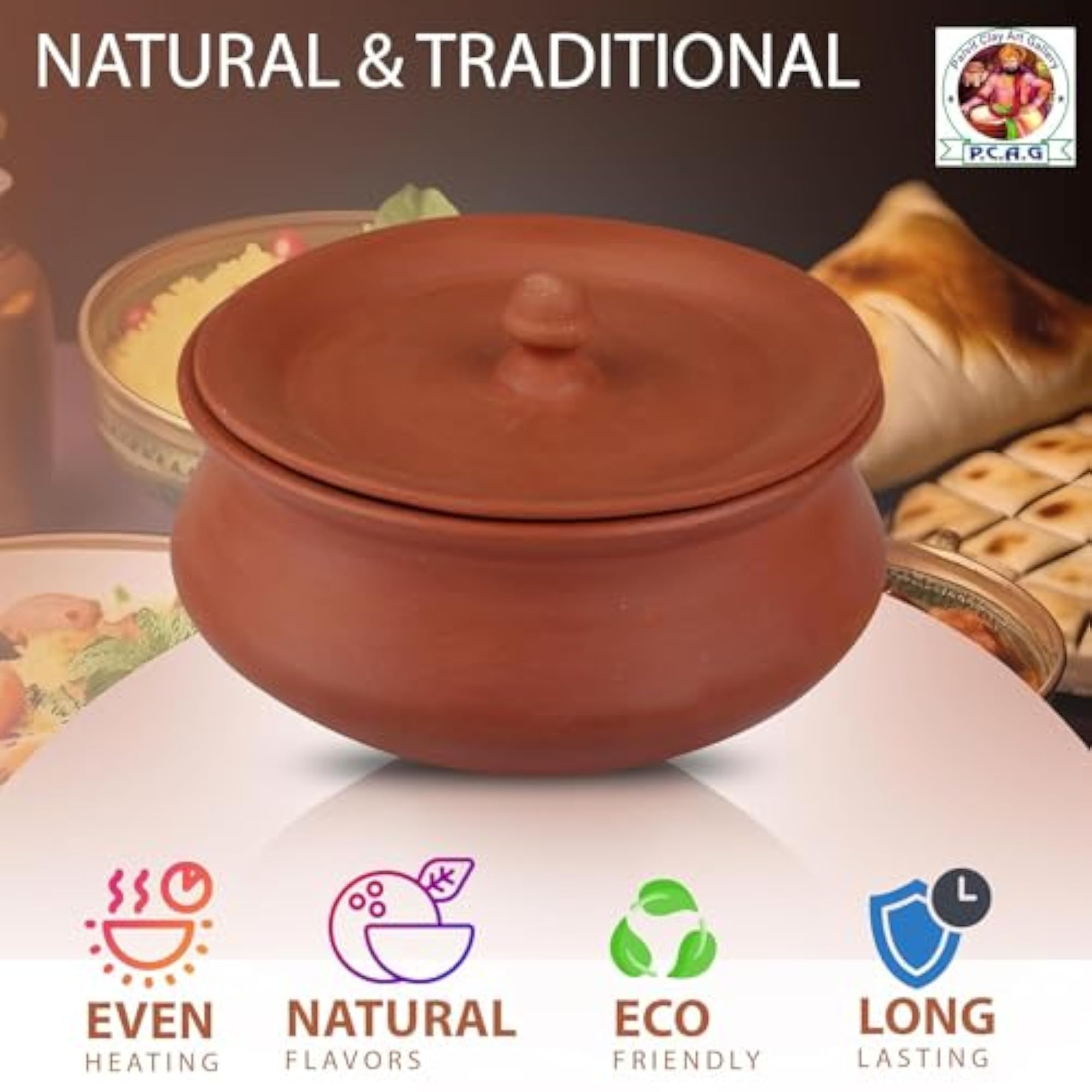 Organic Clay Dahi Handi, Medium Size Curd Pot with Lid