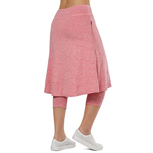 Image of Women Knee Length Skirts with Leggings,Pickleball Skirted Leggings Capris for Tennis Yoga Women Zipper Pockets