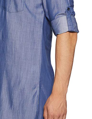Image of Men's Cotton pathan Suit Indo Western Kurta (ICMMF04SC22L01-01 Blue Medium)