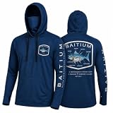 Baitium Fishing Shirts for Men,UPF50 Hooded Long Sleeve with Gaiter, Sun Protection Dry Fit Apparel, Cooling Moisture Wicking with Face Mask, Fishing Clothes for Men- Bluefin (Medium, Blue)