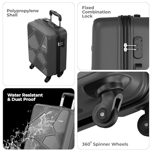 Image of Safari Cabin Polypropylene (Pp) Pentagon Hardside Small Size Luggage Suitcase 4 Spinner Wheels Trolley Bags for Travel Dark Grey Color 55Cm