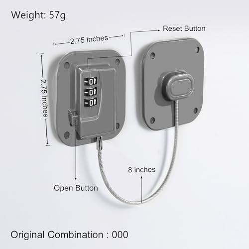 Image of Refrigerator Lock, Heavy Duty Fridge Lock, Combination Lock for Refrigerator Cabinets, Drawers, Safety, Easy Install No Keys Needed (Grey-2Pack)