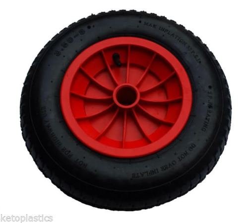 KetoPlastics Red 16" Pneumatic wheelbarrow wheel with 1" bore (4.80/4.00-8)