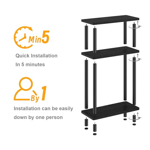 Apicizon Small Narrow Side Table, 3-Tier Skinny End Table with Storage Shelf, Slim Nightstand Bedside Table for Small Spaces, Living Room, Bderoom, Black