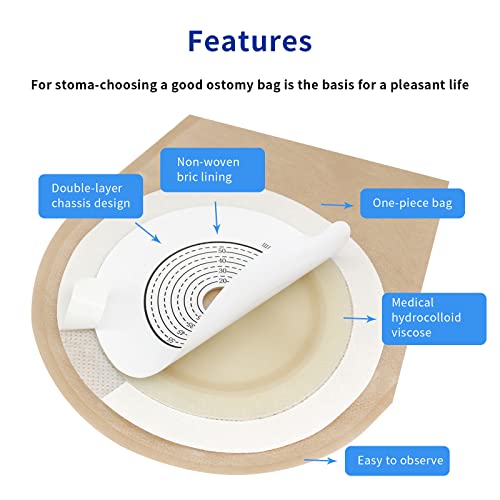 Jctracy 20 Pcs Colostomy Bags，One-Piece Ostomy Pouch Barrier With Stripes Colostomy Bag Max Cut 15-60Mm Back Window （Hook & Loop Closure) #TOP3