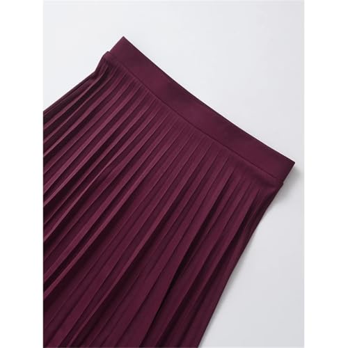 Women Wine Red High Waist Pleated Midi Skirt Office Wear Temperament Midi Skirt4
