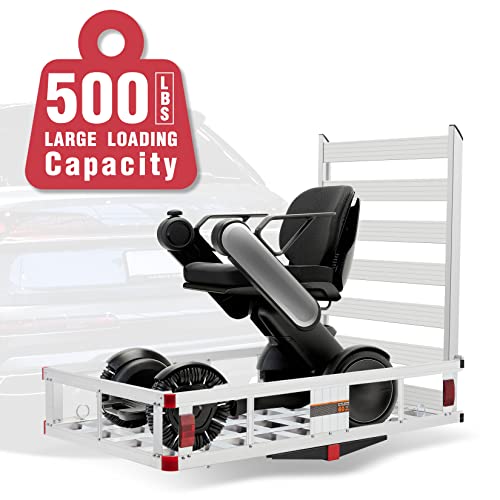 Homguava Aluminum Hitch Cargo Carrier With Ramp Hitch Mounted Luggage Trailer With Folding Ramp Mobility Scooter Carrier With Wheelchair Rack Basket For Suv, Trucks, Cars, 50"X29.5", 500Lbs Capacity #TOP4