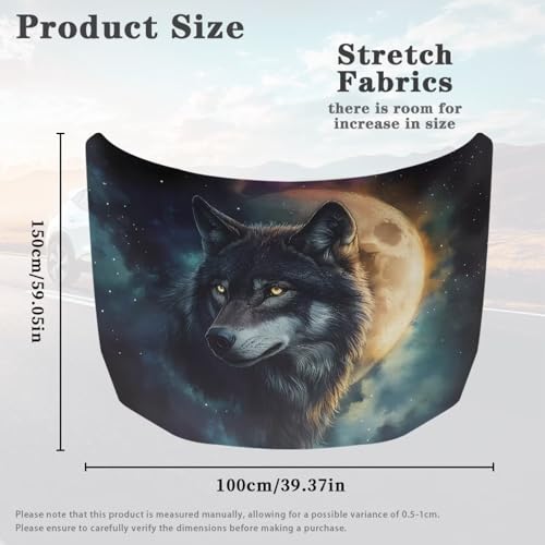 Image of Car Hood Cover Protector,Wear-Resistant Dust-Proof Print Hood Covers for Cars,Universal Accessories for Decoration Black Wolf Moon Pattern