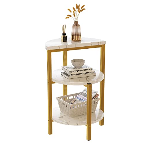 Recaceik Round End, Faux Marble Nightstand, 3-Tier Side Storage Shelf Modern Accent Sofa Coffee Table Small Bookshelf, Display Rack For Bedroom, Living Room, Office, White #TOP12