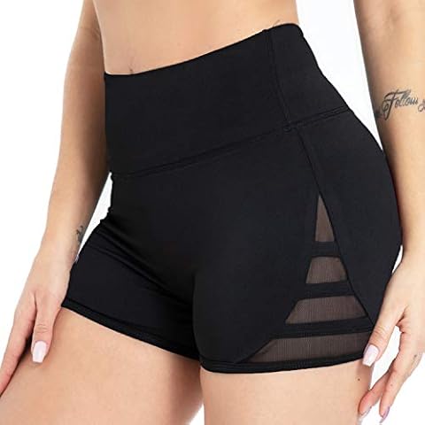 Kipro Yoga Shorts with High Waist Compression Mesh Women's Sports Shorts Fitness Shorts Running Shorts Women's Booty Shorts Breathable Comfortable with Belly Control - Black - Large Cover