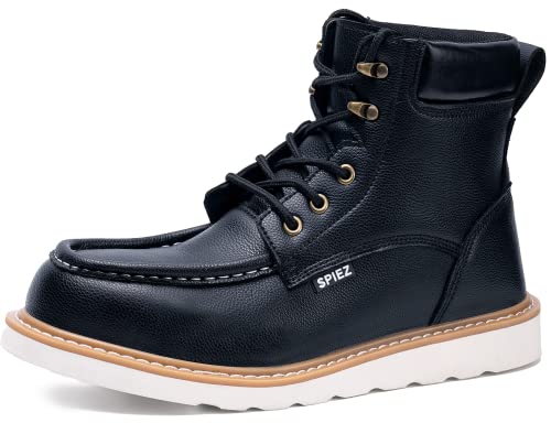 Spiez 6" Mens Steel Toe Safety Boots For Men,Comfortable Durable Proved,Superior, Synthetic-Leather,Steel Toe Work Boots/Shoes For Men,Safety Industrial Construction Boots Us Men Size Black #TOP13