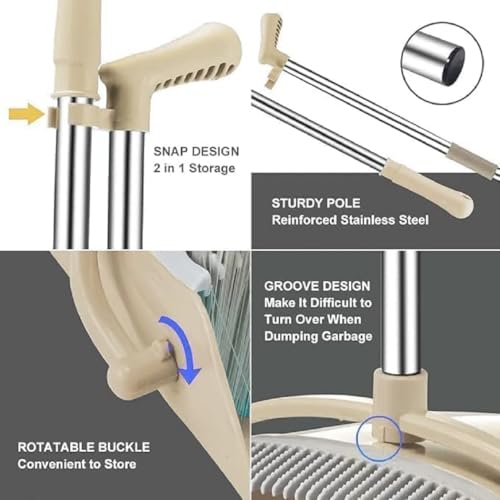 Image of Stand Up Dustpan and Broom Set with Long Handle - Upright Floor Cleaning Broom Combo with Self Cleaning Teeth Design, Heavy Duty Plastic Dustpan for Home, Kitchen, Office and Indoor Use
