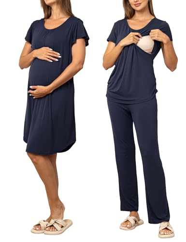 SUNNYBUY Women 3 PCS Maternity Nursing Nightgown Dress & Sho...
