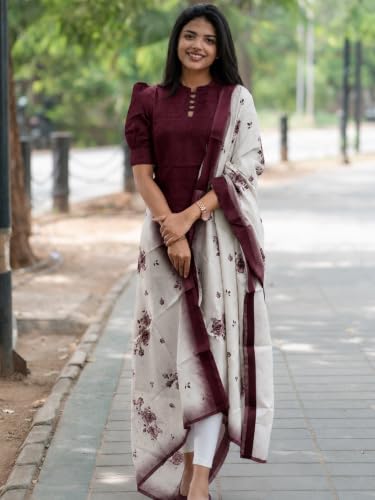 Image of Sun Fashion And Lifestyle Women's Chanderi Straight Stitched Printed Kurti With Printed Organza Dupatta For Women