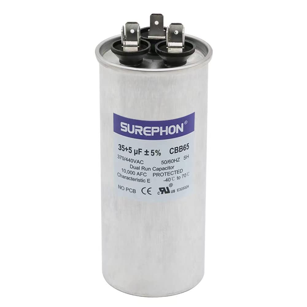 SUREPHON CBB65 Run Capacitor for ac 35/5 uf 35+5 MFD Dual 370-440 Volt, Works for HVAC, Air Conditioners, Heat Pumps