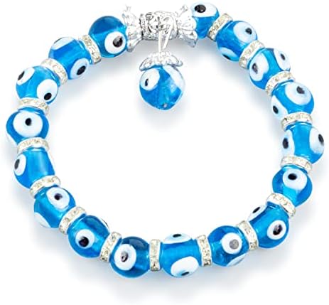 Kafthan - Stretchable Blue Turkish Evil Eye Beaded Bracelet Men & Women - Nazar Bracelet - Good Luck Bracelets - Glass Greek Beaded Evil Eye Bracelet - Protection Bracelet.