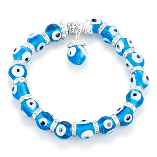 Kafthan - Stretchable Blue Turkish Evil Eye Beaded Bracelet Men & Women - Nazar Bracelet - Good Luck Bracelets - Glass Greek Beaded Evil Eye Bracelet - Protection Bracelet. #TOP1