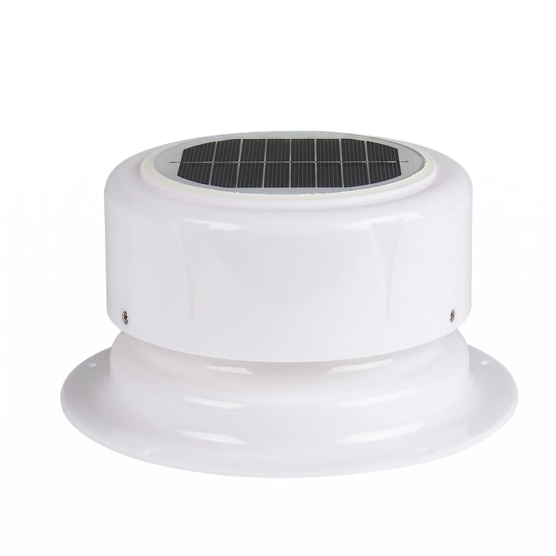 Ventilateur de toit solaire sans fil pour camping-car silencieux à 5 pales blanc.