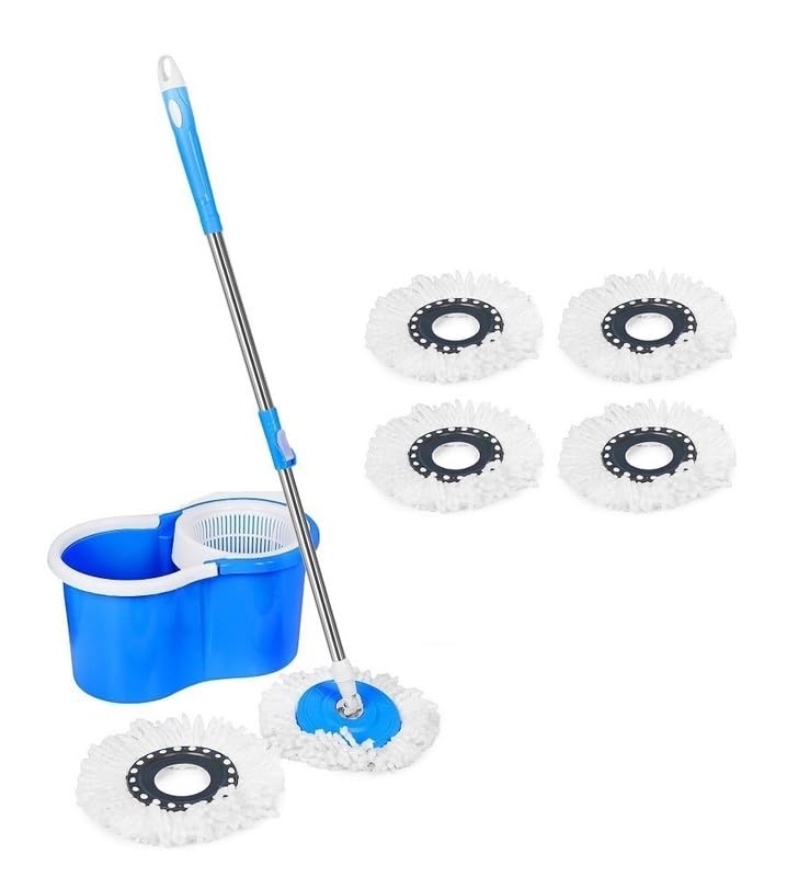 MAGICBUYS 360 Cleaning Spin Mop for Plastic Bucket Floor Cleaning & 5 Microfiber Refills(Blue & White) (B0D8FWWJJP) Amazon Price History, Amazon Price Tracker