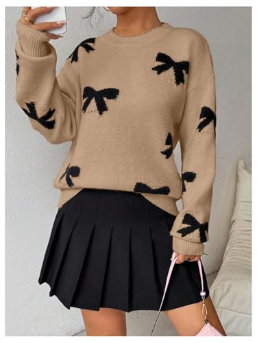 Image of Milumia Women's Y2K Bow Sweater Long Sleeve Crew Neck Knit Pullover Top
