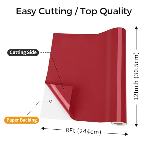 Image of IModeur Glossy Red Permanent Vinyl - 12 inch x 8 FT Permanent Adhesive Vinyl Roll for Cup Deco, Party Decoration, Sticker.