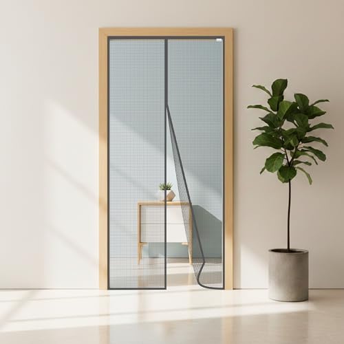 WNE Jaliwale Fiberglass Magnetic Mosquito Net for Door | Auto Closing Magnetic Mesh Curtain | Insect Screen for All Door Types & Sizes | Keeps Mosquitoes Out - 230 x 85 Cms, Grey