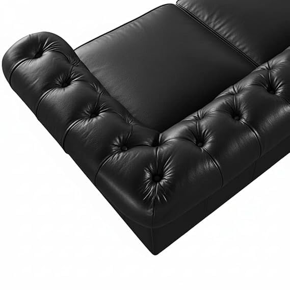 Image of A to Z Furniture Classic 3+2=5 Seater Sofa Set Luxury Chesterfield Leatherette Sofa in for Home Living Room & Office (3+2=5 Seater Sofa Black)