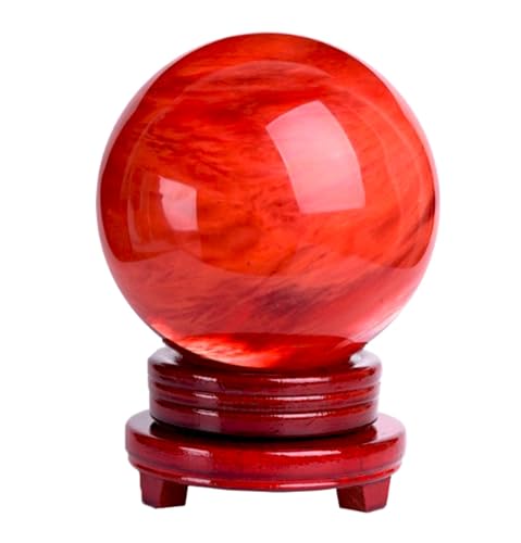 Red Crystal Ball Sphere Melting Quartz Gemstone with Stand,Polished Carved Stone Figurine for Office Desk Top Home Decor Feng Sh