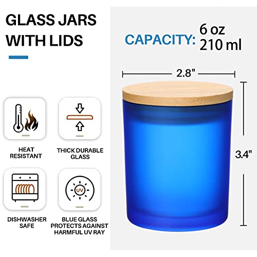 Antimbee (15 Pack) Sapphire Blue Glass Candle Jars With Bamboo Lids For Making Candles, 6 Oz Empty Candle Tins With Wooden Lids, Bulk Clean Candle Containers - Dishwasher Safe #TOP3