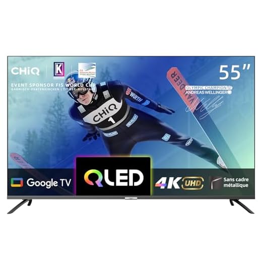 CHIQ TV Intelligente U55QM8G, 55 Pouces, UHD QLED avec HDR, sans Cadre et métallique, Google TV, Dolby Audio, Wi-FI 2,4G/5G, Google Assistant, HDMI 2.1, USB2.0, Modèle 2023 Noir