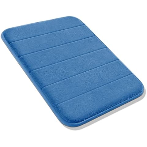 Yimobra Memory Foam Bath Mat Large Size, 43 x 61 cm, Soft and Comfortable, Super Water Absorption, Non-Slip, Thick, Machine Wash, Easier to Dry for Bathroom Floor Rug, Blue Cover