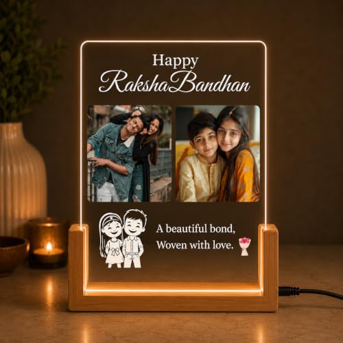 Image of Personalized Raksha Bandhan Acrylic LED Lamp with Custom Photo (Multi-Coloured)