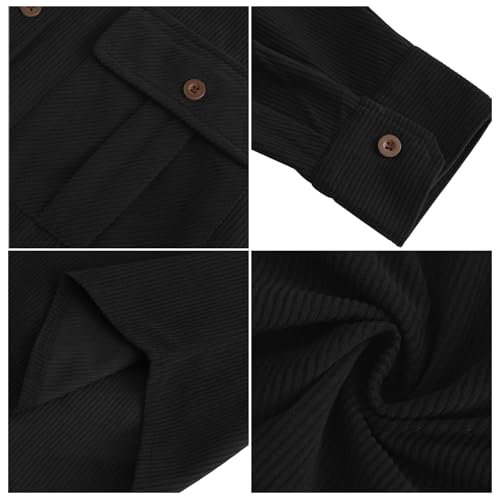 MakingDa Mens Corduroy Shacket Long Sleeve Button Down Overshirt Casual Lightweight Shirt Jacket with Flap Pockets Solid Color Regular Fit Lapel Collar Autumn Winter Corduroy Jackets Black XXL - Image 6