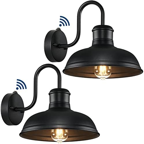 2-Pack Dusk to Dawn Outdoor Wall Sconces, Exterior Farmhouse Gooseneck Barn Light, Vintage Matte Black Outside Wall Lighting Fixture, Anti-Rust Waterproof Outdoor Light for House Porch Garage Entryway