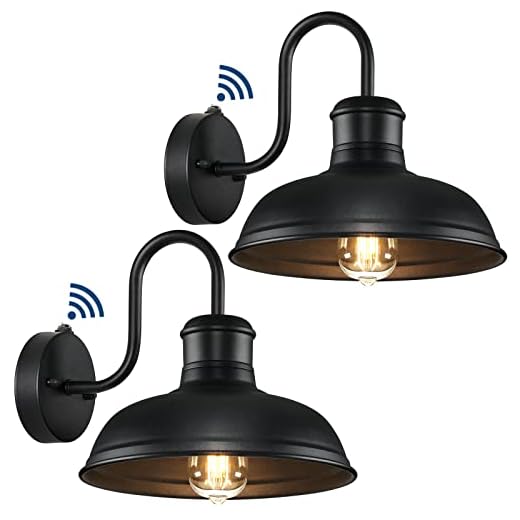 2-Pack Dusk to Dawn Outdoor Wall Sconces, Exterior Farmhouse Gooseneck Barn Light, Vintage Matte Black Outside Wall Lighting Fixture, Anti-Rust Waterproof Outdoor Light for House Porch Garage Entryway