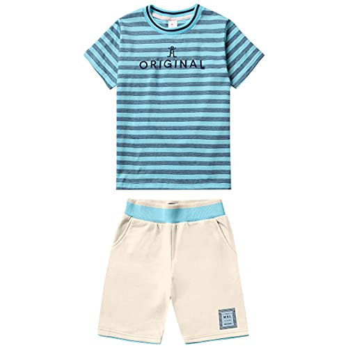 Conjunto camiseta e bermuda em moletom leve, Marisol, meninos, Azul, 4
