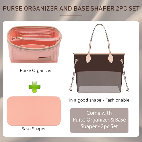 Image of Doxo Purse Organizer Insert & Base Shaper 2pc Set, Felt Handbag Organizer Insert Suitable for Speedy 25 And More(Pink,Medium)