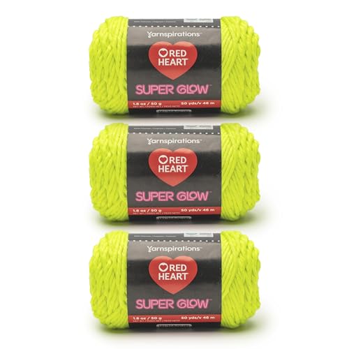 Fil Jaune Aurora Red Heart Super Glow pelote polyester #4 tricot crochet phosphorescent loisir