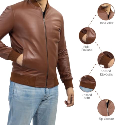 Image of Jild Varsity Style Leather Bomber Jacket Men - Casual Fashion Real Suede Classic MA-1 Leather Jacket Men