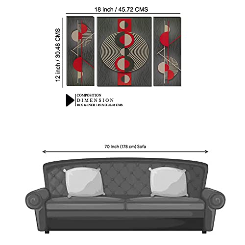 Image of Indianara Set of 3 Abstract Circles and Lines Art MDF Art Painting (3723FL) without glass 4.5 X 12, 9 X 12, 4.5 X 12 INCH