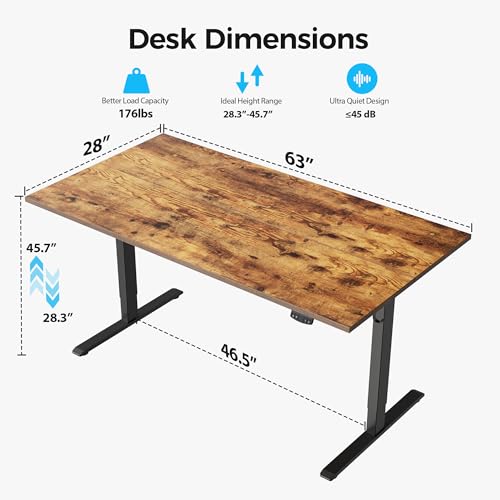 Image of Agilestic Electric Standing Desk, 63 x 28 Inches Height Adjustable Desk, Sit Stand up for Work Office Home, Ergonomic Rising Computer Table with Memory Preset, Rustic Brown