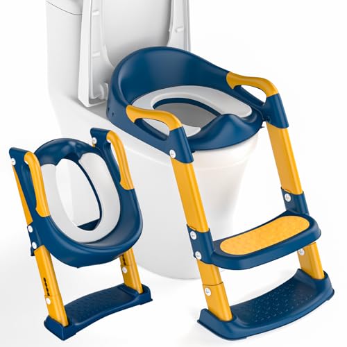 Potty Training Toilet Seat, Adjustable Toddlers Potty Toilet Trainer With Steps Non Slip Handle & Soft Cushion Foldable Travel Toilet Seat Toddler Chi