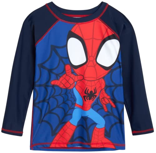 Marvel Boys' Avengers Rash Guard Top - Captain America, Spider-Man - Quick Dry Sand and Sun Protection Swim Shirt (2T-12), Size 7, Spider Man Navy/Long Sleeve