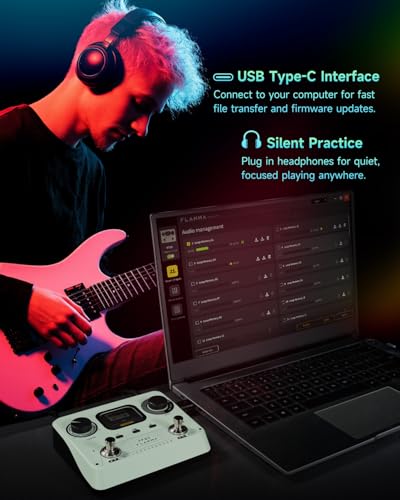 FLAMMA FF20 Looper Pedal Drum Machine, Drum Looper Guitar Pedal with Screen, 300 Min Recording, 220 Drum Grooves, 100 Loop Slots, Time Stretch, Auto Record, USB & Headphone Out, for Guitar and Bass - Thumbnail 4