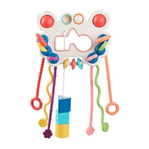 WISHTIME Baby Sensory Montessori Toy for Over 18 Months,Pull String Silicone Teething Toy with Sliding Magic Balls & Simple Bubble,Birthday Gift Travel Toy for Girls Boys Toddlers Cover
