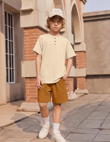 Image of Arshiner Boy's Textured Button Up Shirt and Shorts Set 2 Piece Summer Beach Outfit for 5~12 Years Kids