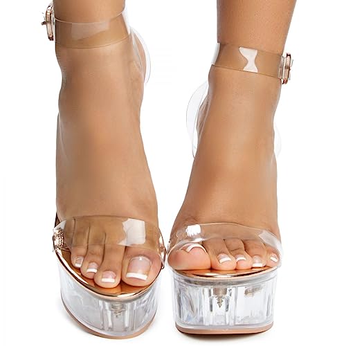 Liliana Womens Clear Platform Wedge High Heel Ankle Strap Sandals Havanna-1 Nude 8.5 #TOP3