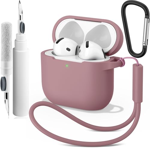 Vancle Funda de Silicona para AirPods 4, con Kit de Limpiador, Anti-Rasguños, Anti-Polvo de Fundas Protectora para Apple AirPods 4 Generacion 2024, LED Visible Frontal, Polvo de Frijol Rojo