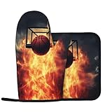 Juego de 2 manoplas de horno de baloncesto y soportes para ollas, almohadillas calientes resistentes al calor, impermeables, guantes de cocina antideslizantes para barbacoa, cocina, hornear